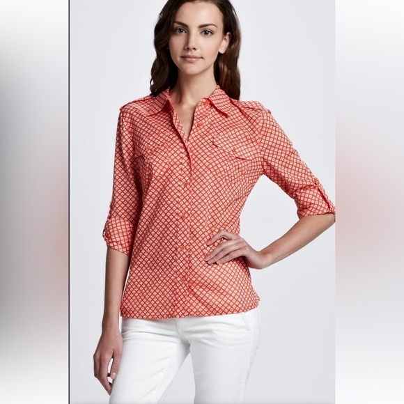 TORY BURCH Brigitte Tab-Sleeve Printed Blouse Work Office Casual Size 2 - Picture 12 of 12